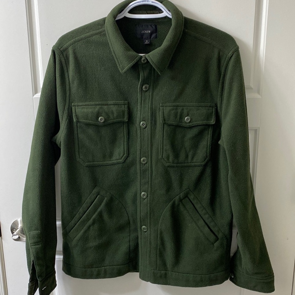J Crew fleece Shacket button up shirt jacket size small army green